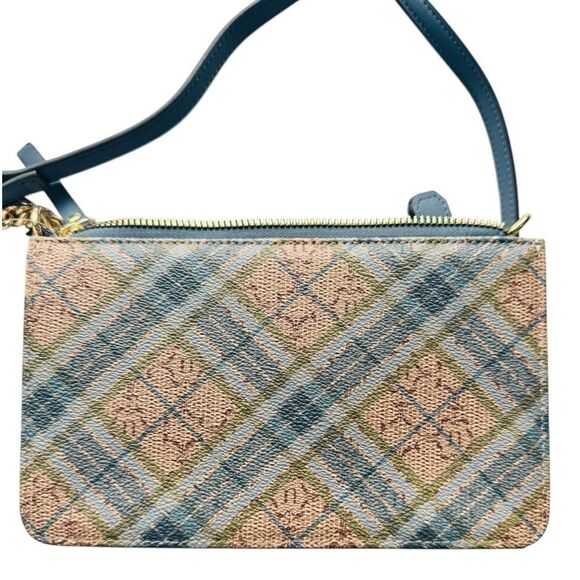 Nanette Lepore Blue Plaid Vegan Leather Card Wallet Organizer Crossbody - Picture 3 of 8